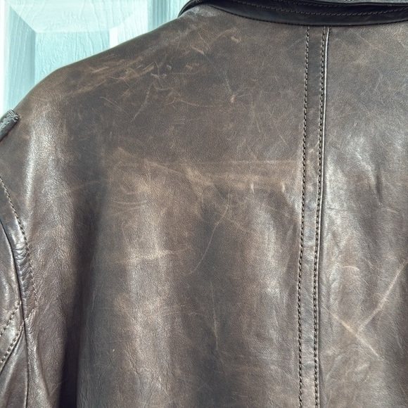 Coach Double Breasted Chocolate Brown Leather Pea Coat Size Large - Picture 10 of 16